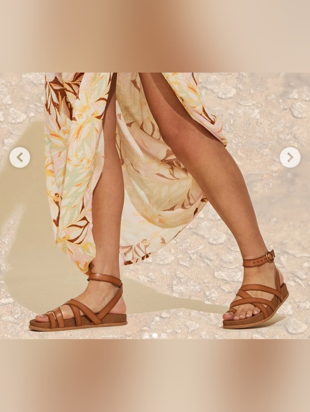 Roxy Ahri Tan Faux Leather Gladiator Strappy Flat Sandals